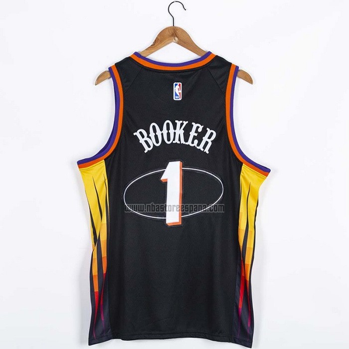 Camiseta Phoenix Suns Devin Booker NO 1 75th Anniversary 2022 Negro